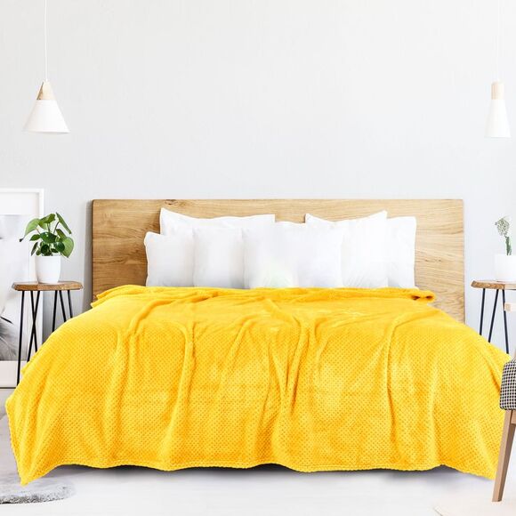 Flannel Fleece Bed Blankets Microfiber 330GSM 66"x90" Yellow - Picture 3 of 6